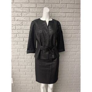 T. Milano Women Petite Black Animal Print 2 Piece Skirt Suit Size 6P